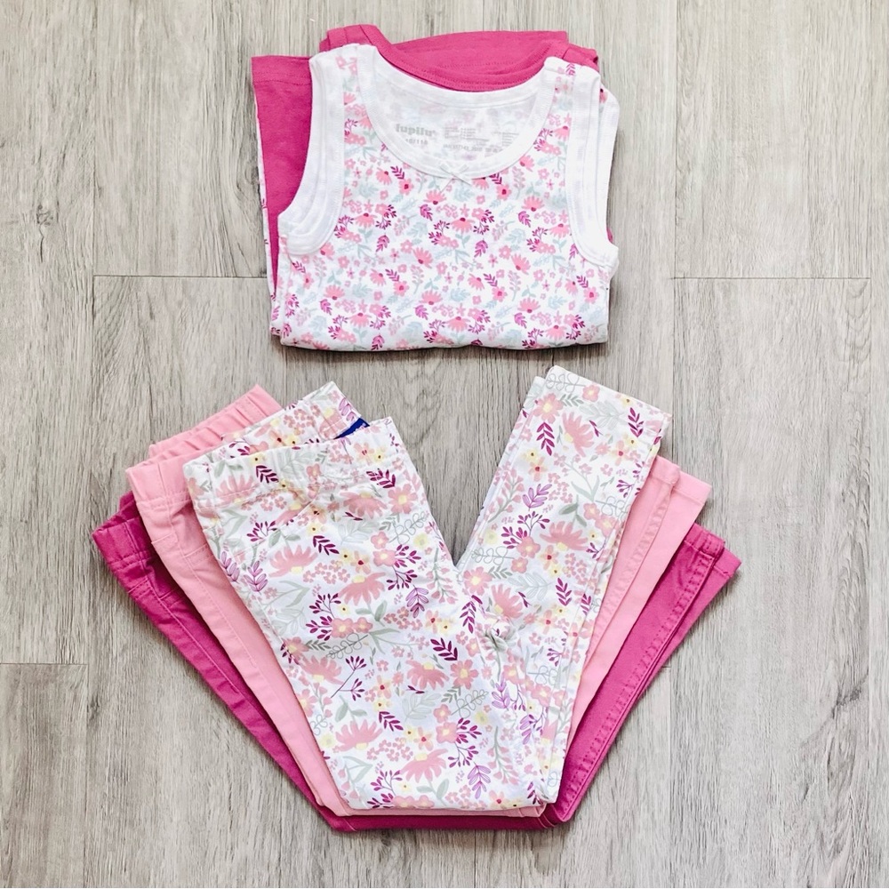 Lupilu Cotton Jeans Tank 6 Piece Set Pink and White Floral